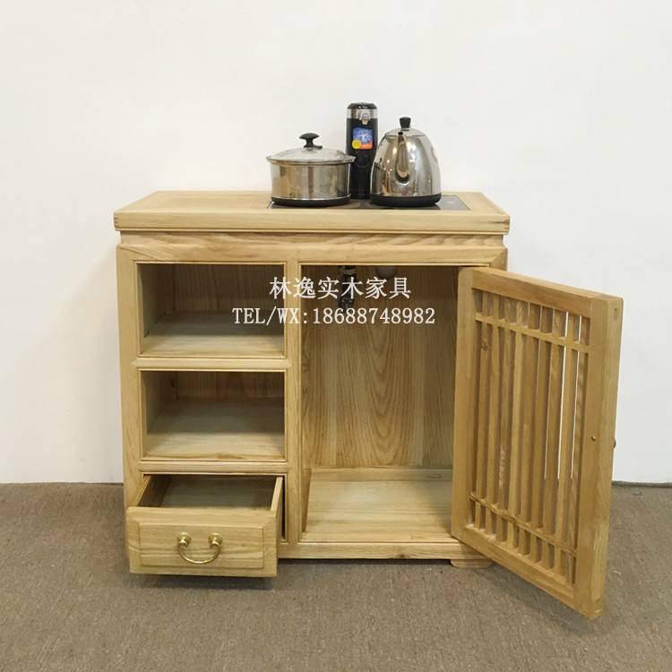 新中式榆木茶水柜免漆客厅桶装水泡茶柜实木白蜡木餐边柜茶杯展示4