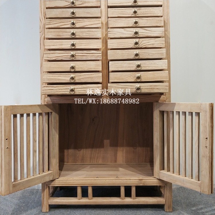 老榆木抽屉式免漆普洱茶柜茶饼柜实木中式多层储物柜收纳柜展示柜2