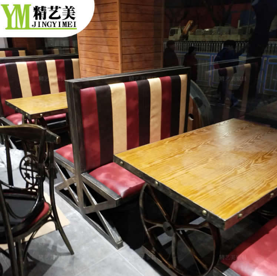 牛蛙餐厅餐桌餐椅 餐饮店餐饮家具定制 实木封边大理石台面餐桌1