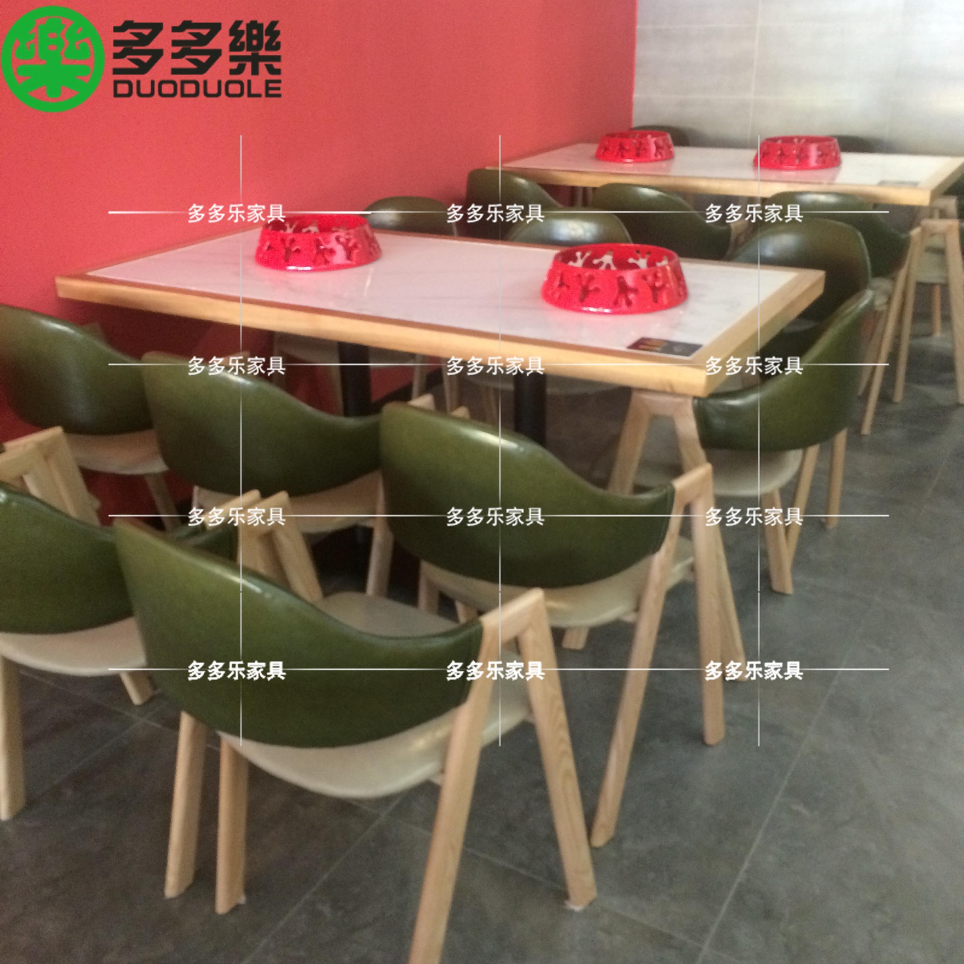 牛蛙餐厅餐桌餐椅 餐饮店餐饮家具定制 实木封边大理石台面餐桌6