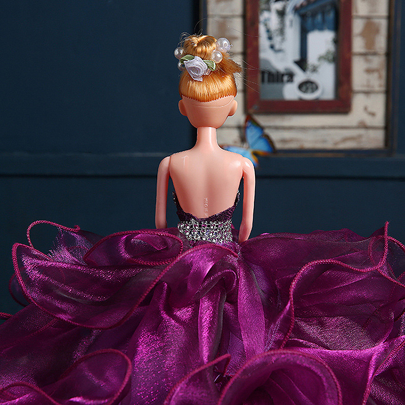 聚酯纤维婚纱用料裙 紫色多层次长拖尾蓬蓬裙 芭比娃娃婚纱裙