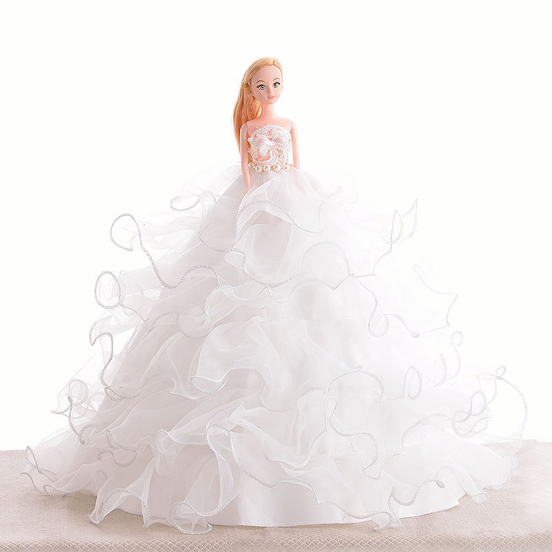 芭比娃娃婚纱裙 纯白色加钻蕾丝立体花多层次蓬蓬裙 娃娃婚纱裙1