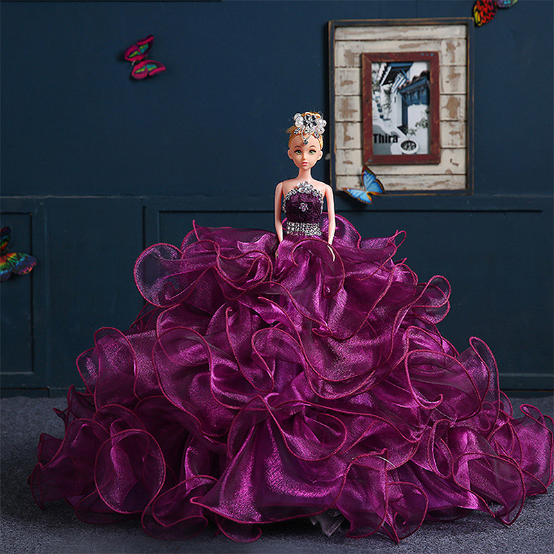聚酯纤维婚纱用料裙 紫色多层次长拖尾蓬蓬裙 芭比娃娃婚纱裙2