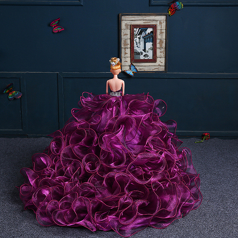 聚酯纤维婚纱用料裙 紫色多层次长拖尾蓬蓬裙 芭比娃娃婚纱裙5