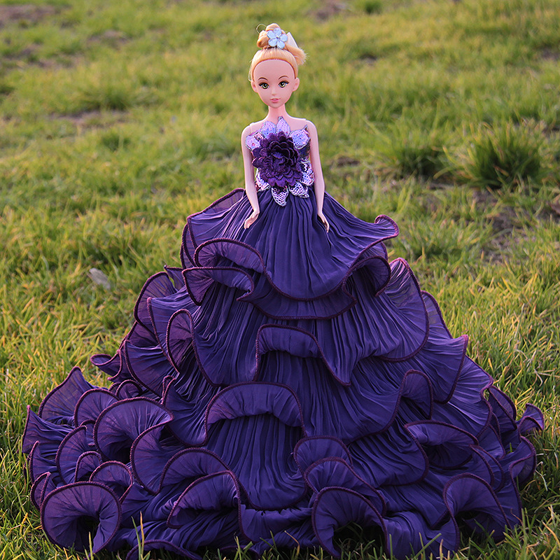 其他公仔、玩偶、娃娃 女孩儿童节生日礼物摆件玩具 紫色婚纱娃娃公主婚纱