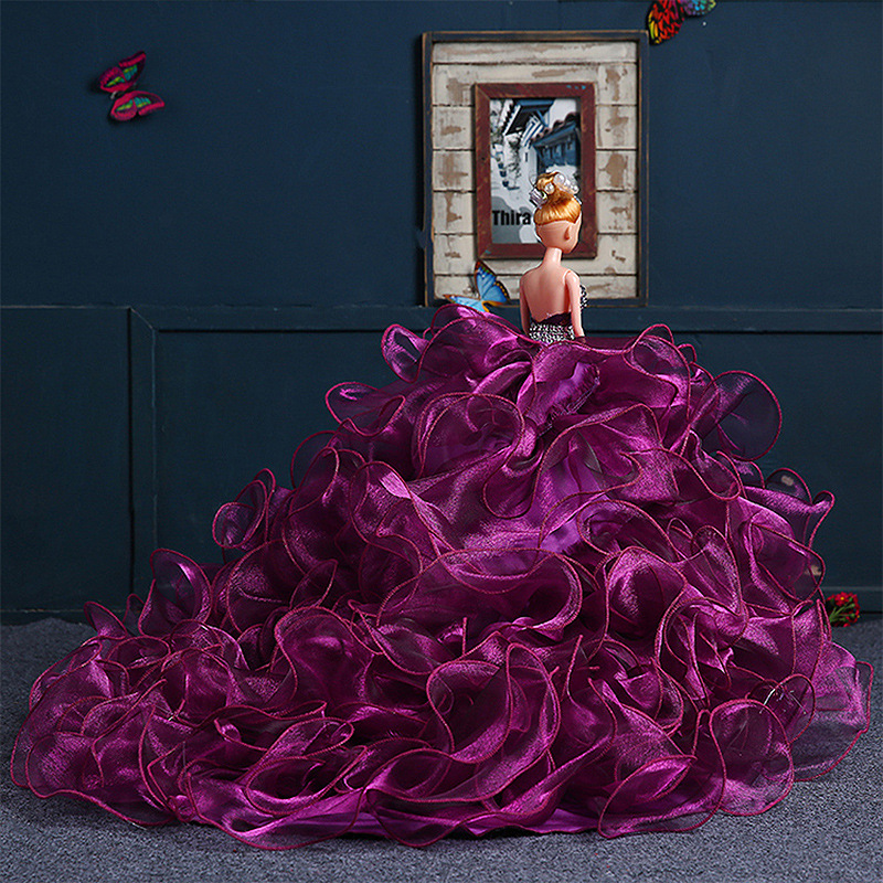 聚酯纤维婚纱用料裙 紫色多层次长拖尾蓬蓬裙 芭比娃娃婚纱裙4