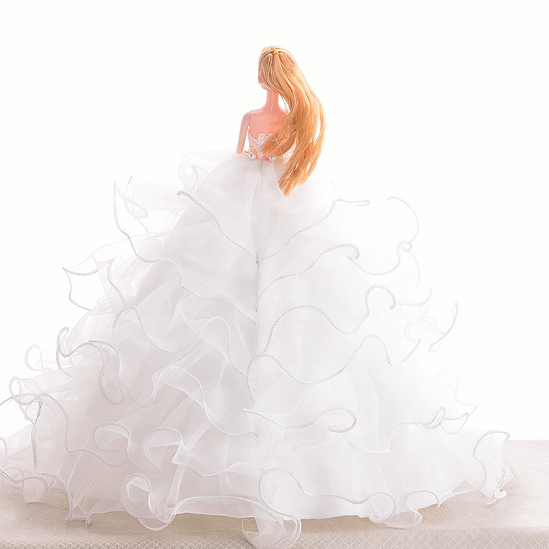 芭比娃娃婚纱裙 纯白色加钻蕾丝立体花多层次蓬蓬裙 娃娃婚纱裙4