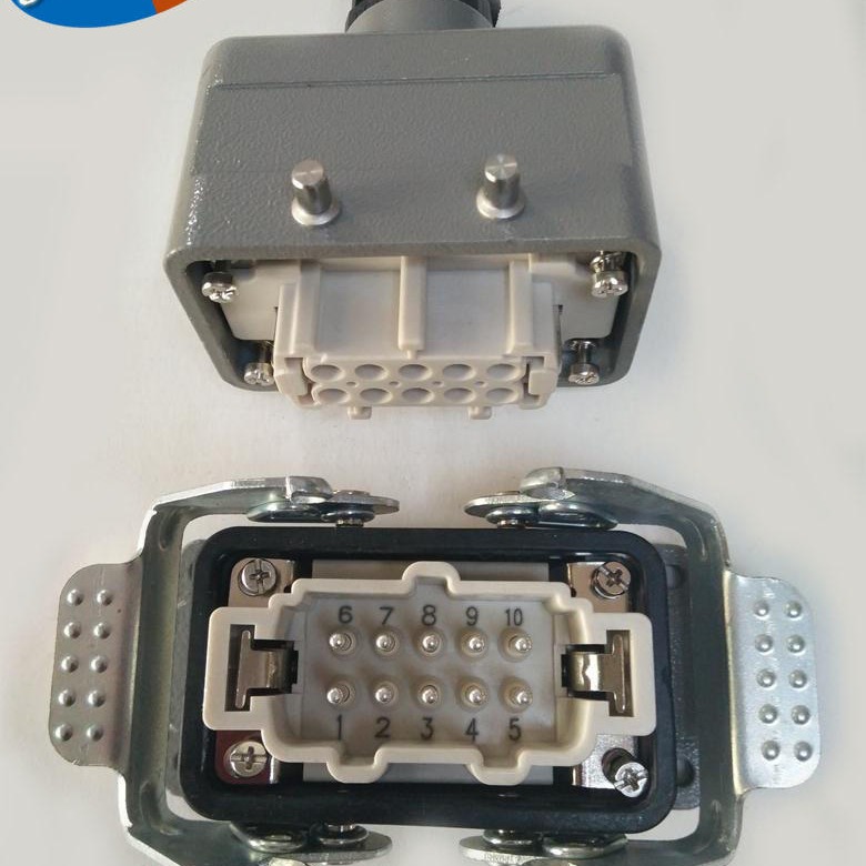 热流道插头转换插头 矩形工业重载连接器 10芯双扣下壳母芯 公芯