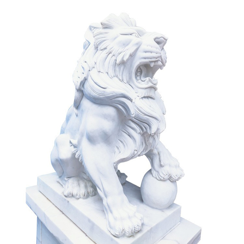 酒店别墅门口动物摆件 石雕欧式狮子 景观雕塑 白色大理石狮子1