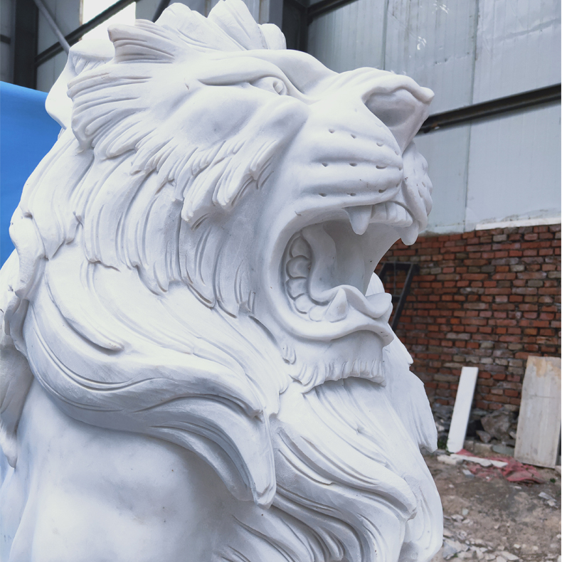 酒店别墅门口动物摆件 石雕欧式狮子 景观雕塑 白色大理石狮子5