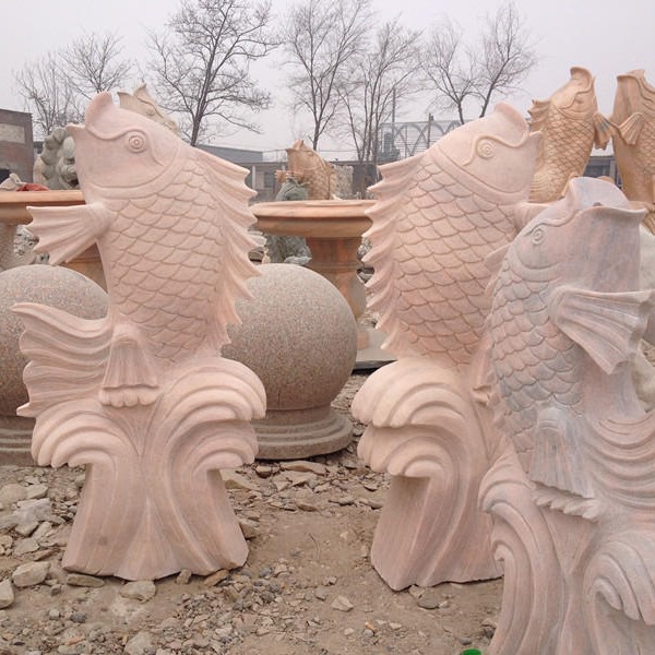 晚霞红景观鱼 厂家直销 石雕鲤鱼 石材喷水动物 雕塑喷泉3