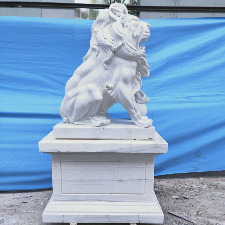酒店别墅门口动物摆件 石雕欧式狮子 景观雕塑 白色大理石狮子4