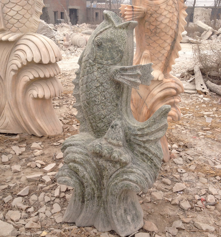 晚霞红景观鱼 厂家直销 石雕鲤鱼 石材喷水动物 雕塑喷泉1
