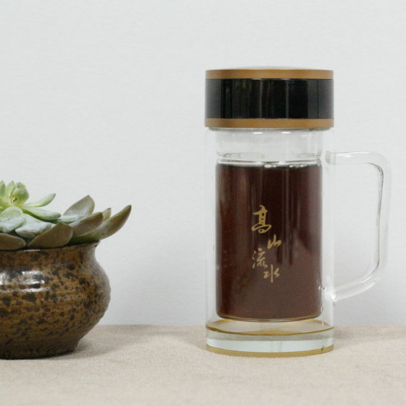 创意广告杯定制 泡茶杯子 玻璃杯带把手办公茶杯 双层耐热玻璃杯4
