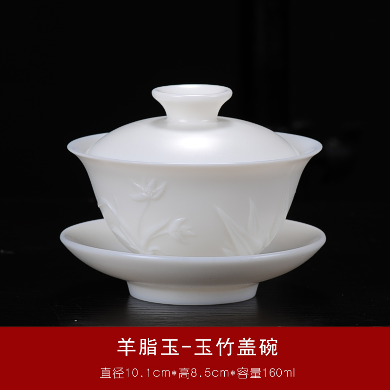 羊脂玉瓷功夫茶具盖碗大号 德化素烧纯白手工白瓷三才盖碗 茶碗7