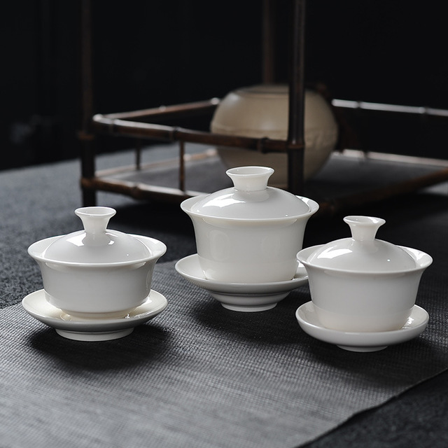 茶杯大号陶瓷茶碗套装家用功夫茶具三才碗德化白瓷泡茶三才杯