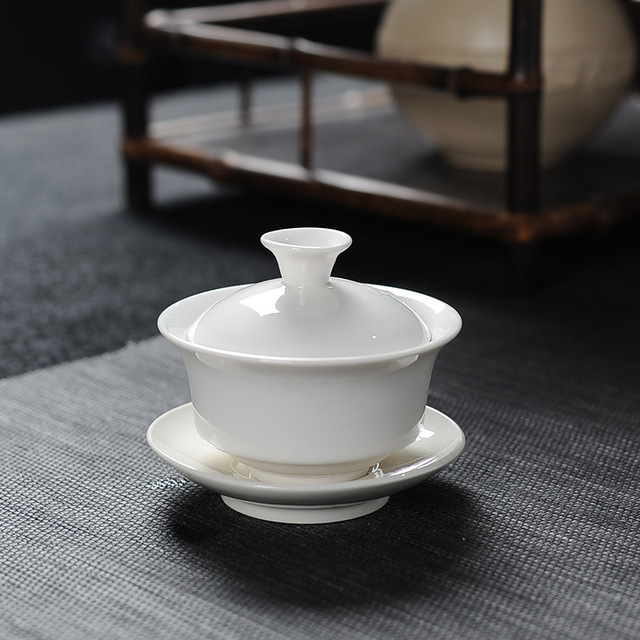 茶杯大号陶瓷茶碗套装家用功夫茶具三才碗德化白瓷泡茶三才杯3