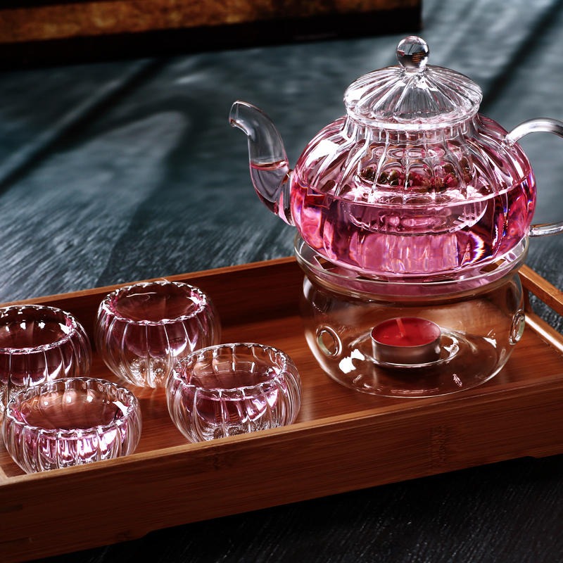 高硼硅耐热玻璃条纹壶 花茶壶 透明过滤明火加热 茶具功夫 泡茶壶7