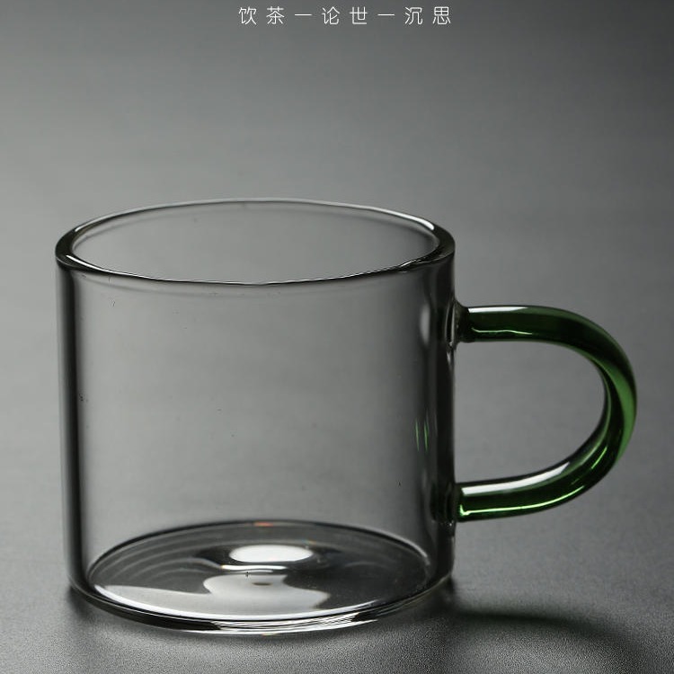 加厚耐热透明带把玻璃杯子功夫茶具小茶杯品茗花茶杯水杯小咖啡杯1