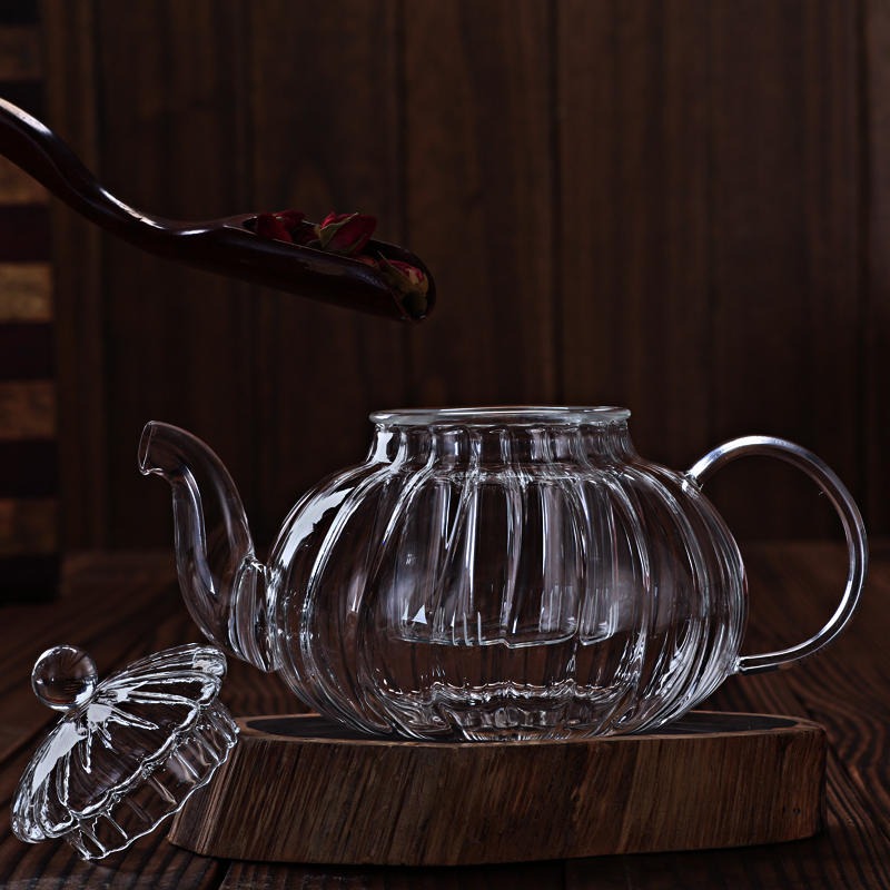 高硼硅耐热玻璃条纹壶 花茶壶 透明过滤明火加热 茶具功夫 泡茶壶6