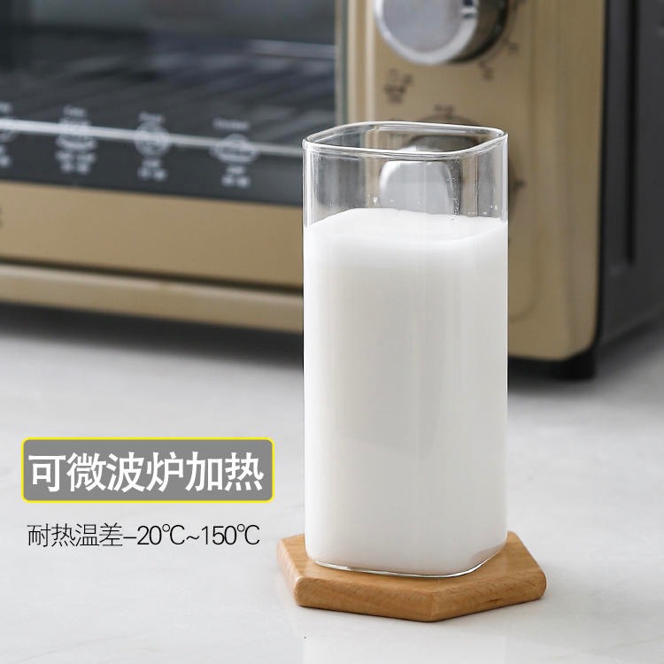 创意方形玻璃杯 家用水杯茶杯 高硼硅玻璃杯 耐热大容量早餐杯果汁牛奶杯6