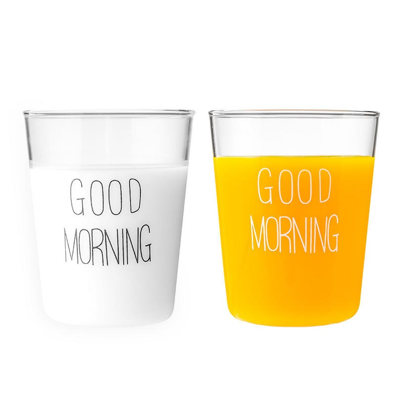 微波炉耐热杯 创意玻璃杯子家用无盖水杯早餐牛奶杯果汁杯个性简约Good Morning 早餐杯1