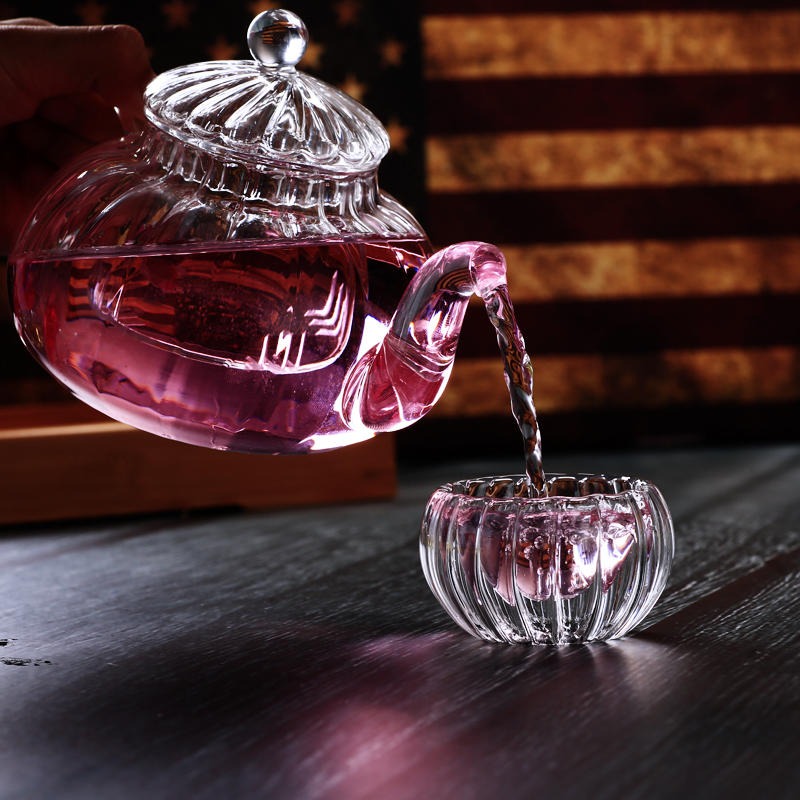 高硼硅耐热玻璃条纹壶 花茶壶 透明过滤明火加热 茶具功夫 泡茶壶9