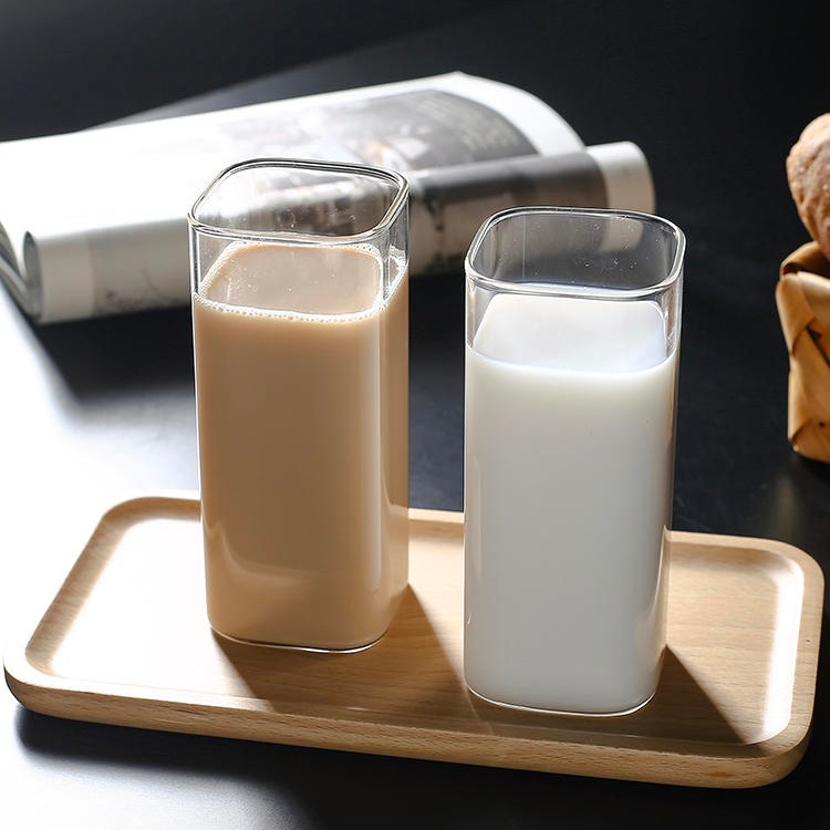 创意方形玻璃杯 家用水杯茶杯 高硼硅玻璃杯 耐热大容量早餐杯果汁牛奶杯7