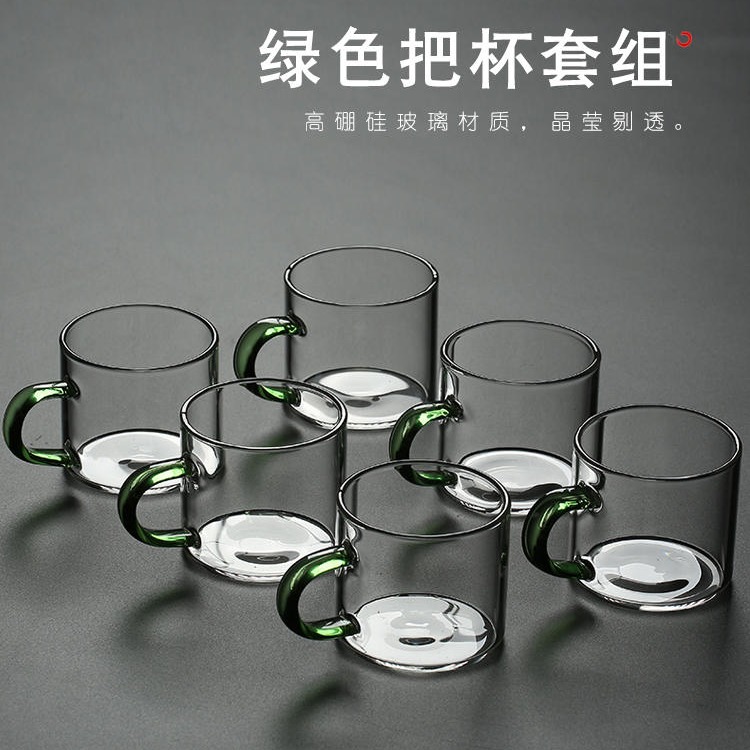 加厚耐热透明带把玻璃杯子功夫茶具小茶杯品茗花茶杯水杯小咖啡杯5