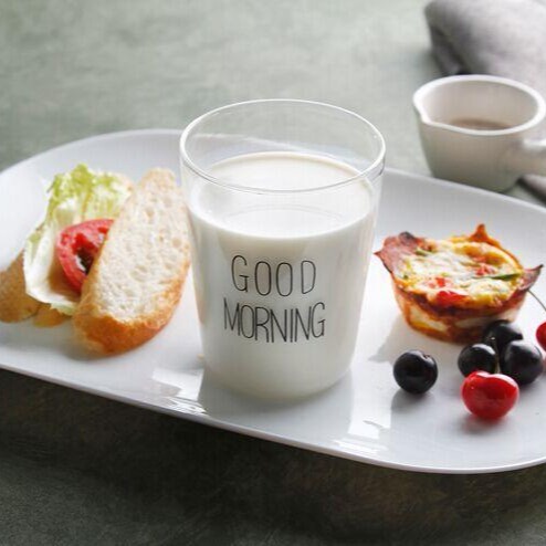 微波炉耐热杯 创意玻璃杯子家用无盖水杯早餐牛奶杯果汁杯个性简约Good Morning 早餐杯2