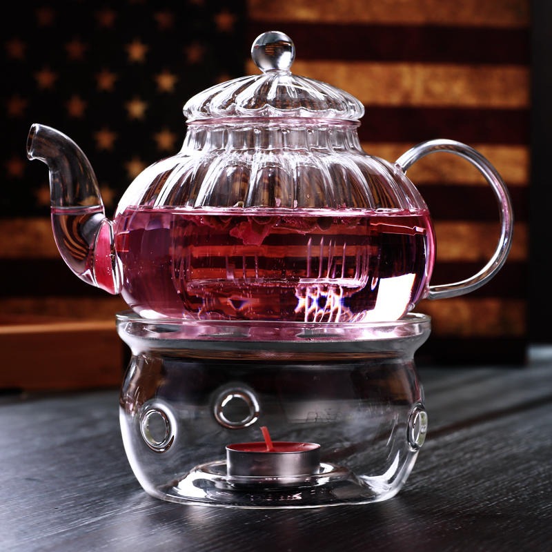 高硼硅耐热玻璃条纹壶 花茶壶 透明过滤明火加热 茶具功夫 泡茶壶8
