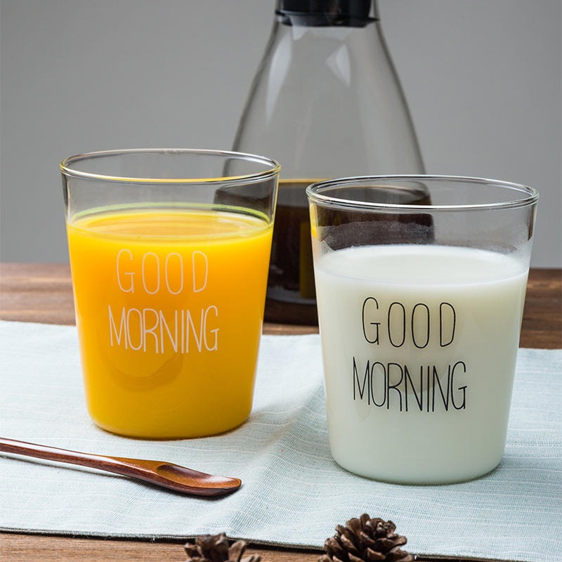 微波炉耐热杯 创意玻璃杯子家用无盖水杯早餐牛奶杯果汁杯个性简约Good Morning 早餐杯3
