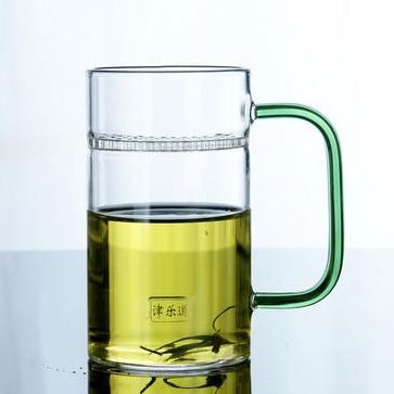 加厚耐热半月牙杯玻璃茶杯过滤泡茶杯办公室滤茶家用彩把绿茶杯子3