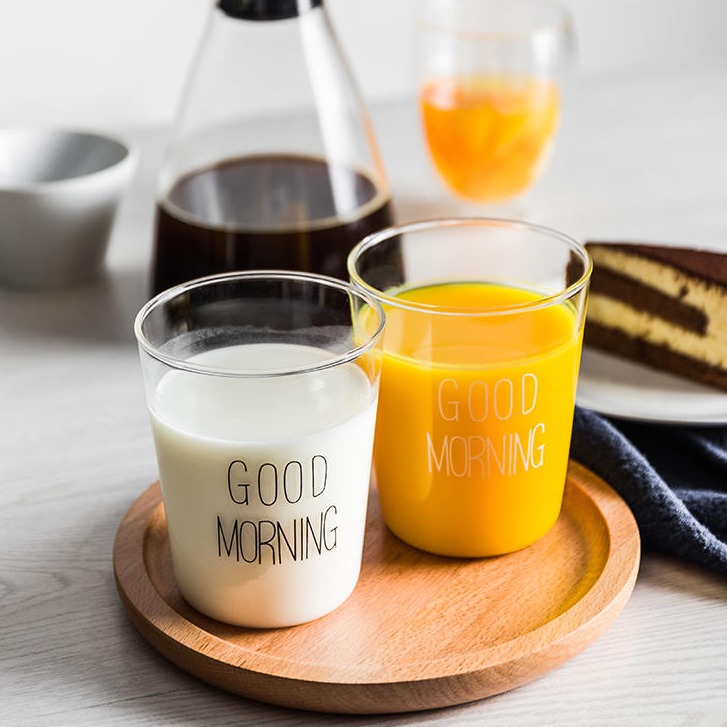 微波炉耐热杯 创意玻璃杯子家用无盖水杯早餐牛奶杯果汁杯个性简约Good Morning 早餐杯5