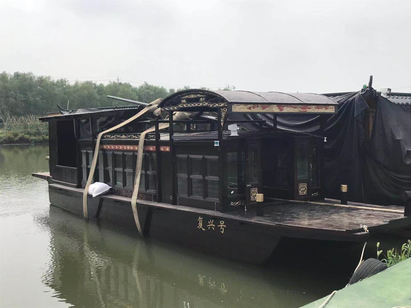 南湖红船模型定制 室内景观装饰船 木船模型生产厂家 景观木船4