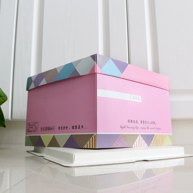 现货批发支持定制生日蛋糕盒8寸方形三合一生日食品包装盒纸盒2