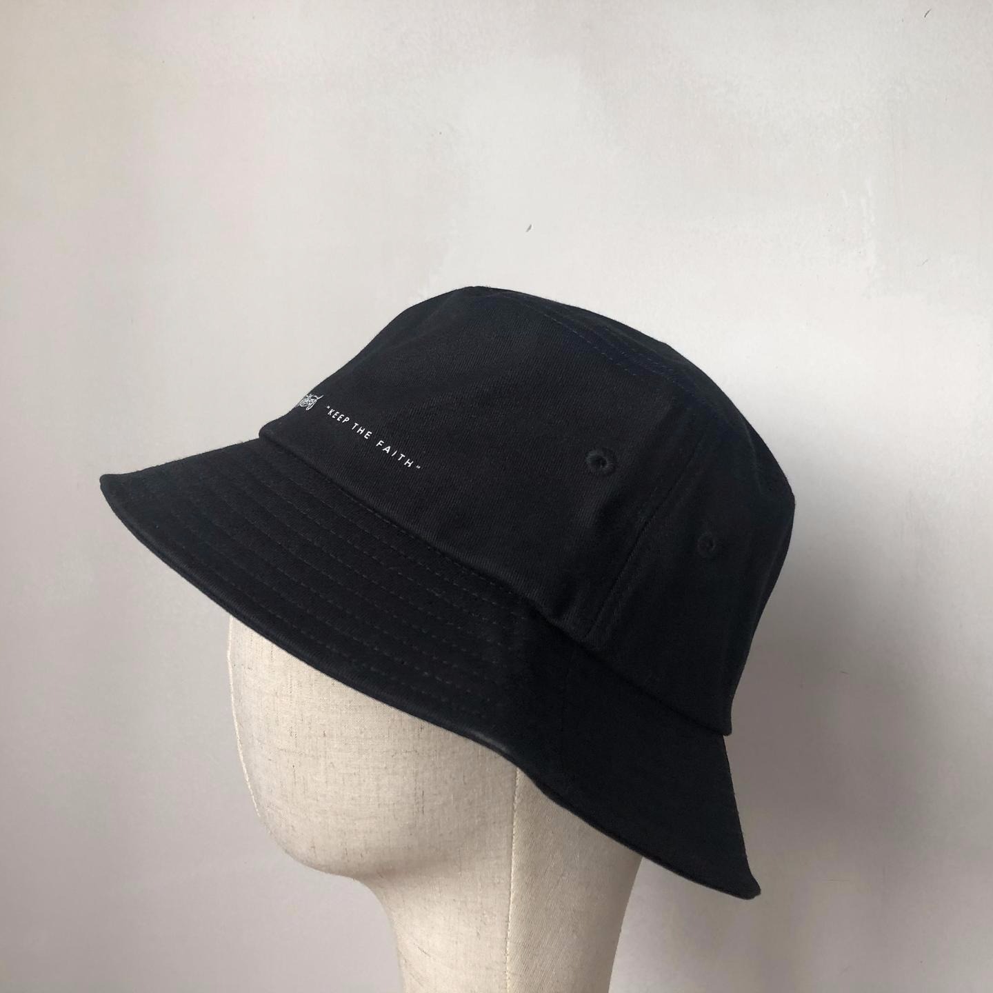 帽子 时尚黑色平顶印花装饰边帽渔夫帽盆帽3