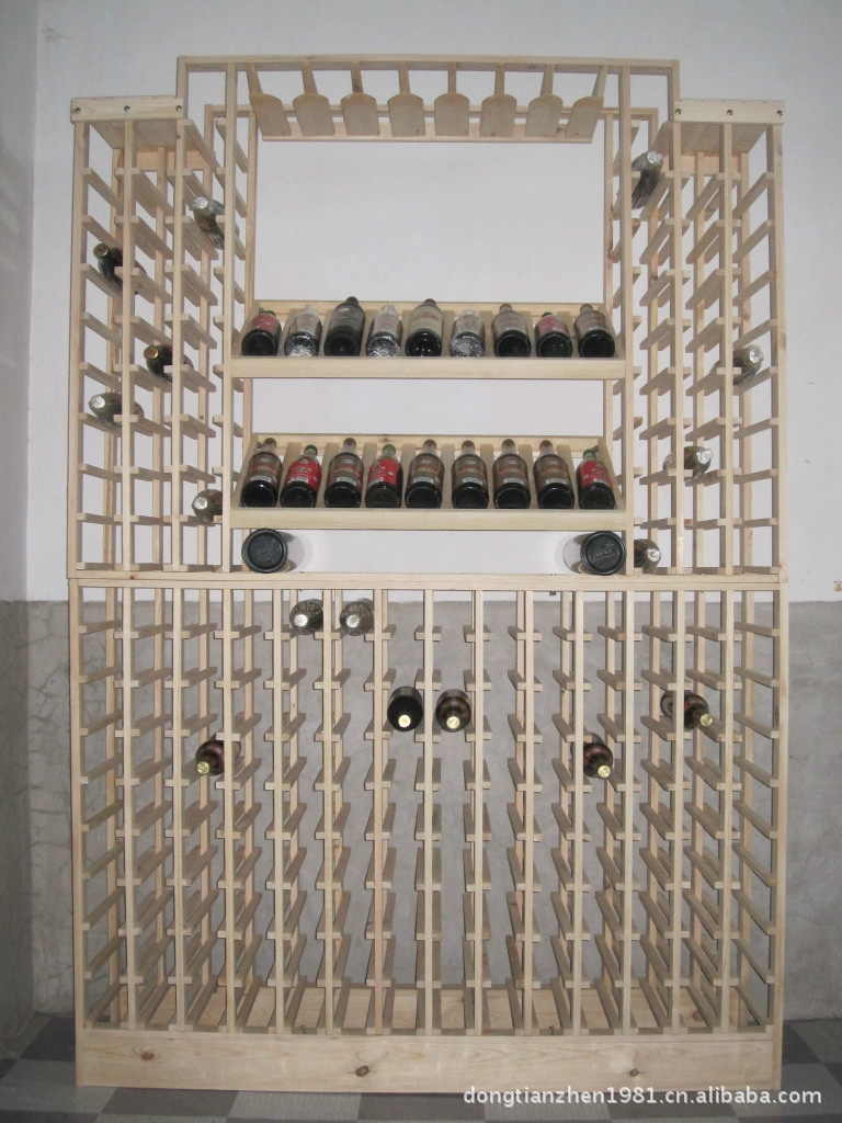实木红酒架 葡萄酒架 展示储存酒柜 杯架、酒杯架 带酒杯架滑轨木酒架