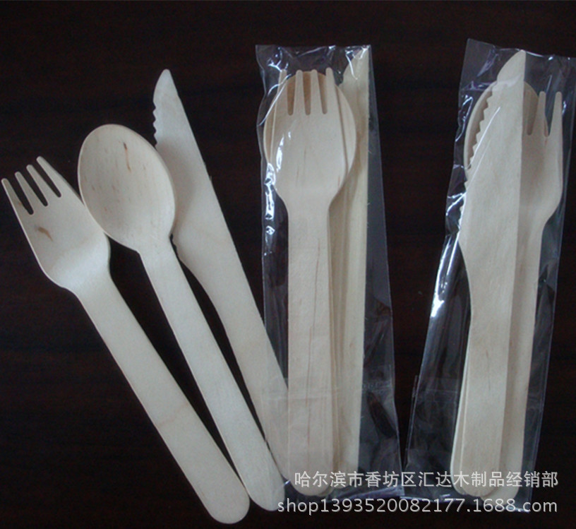 一次性木刀叉勺 套装160MM刀叉勺 木质环保刀叉勺 供应刀叉勺2