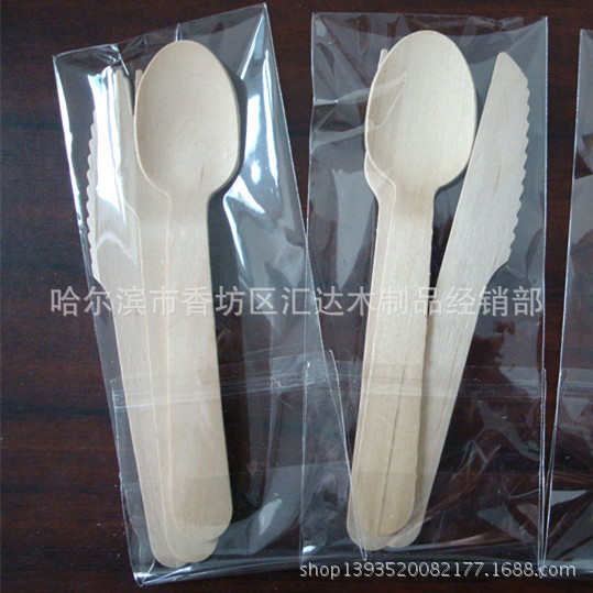 一次性木刀叉勺 套装160MM刀叉勺 木质环保刀叉勺 供应刀叉勺