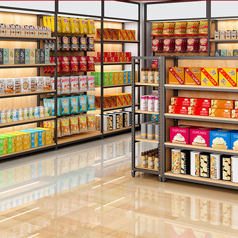 四柱灰色超市货架展示架便利店零食文具药店母婴港货多层置物架子4