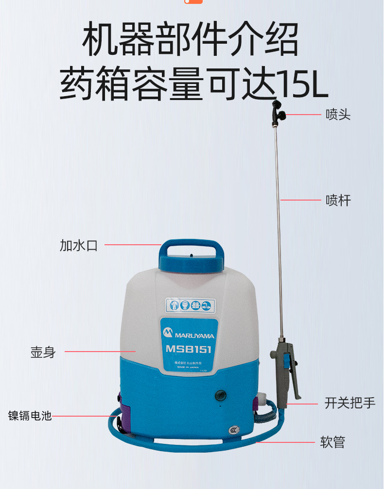 丸山MSB151喷雾机背负式电动喷雾器充电式消毒防疫打药机环境卫生消毒机2