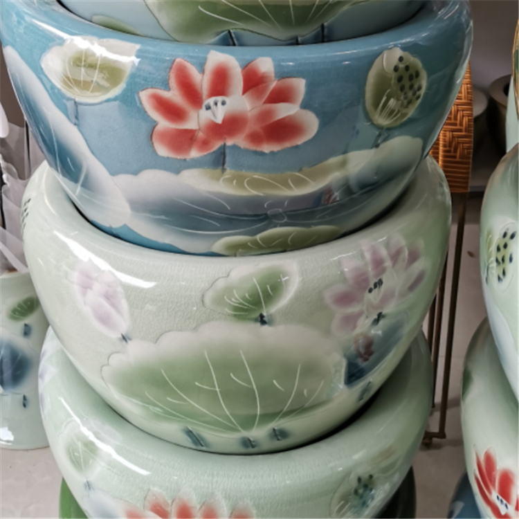 景德镇陶瓷流水鱼厂家直销 茶具套装 亮丽陶瓷 荷花缸庭院风水缸3