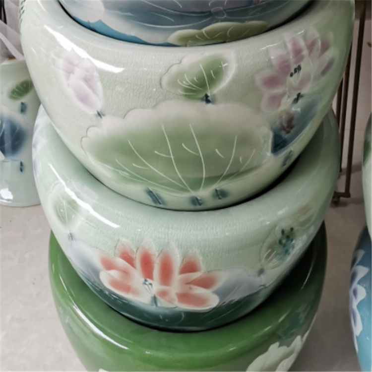 景德镇陶瓷鱼缸价格 茶具套装 水浅手绘荷花风水缸供应 亮丽陶瓷2