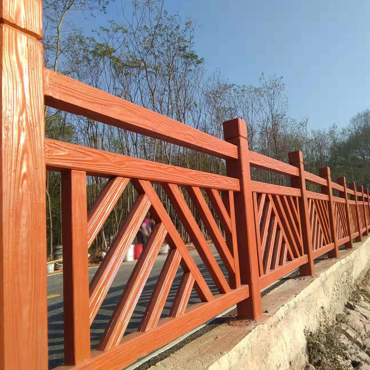 艺高景观水泥仿木护栏对新农村的作用 广东河源乡镇池塘河堤仿木栏杆制作方法9