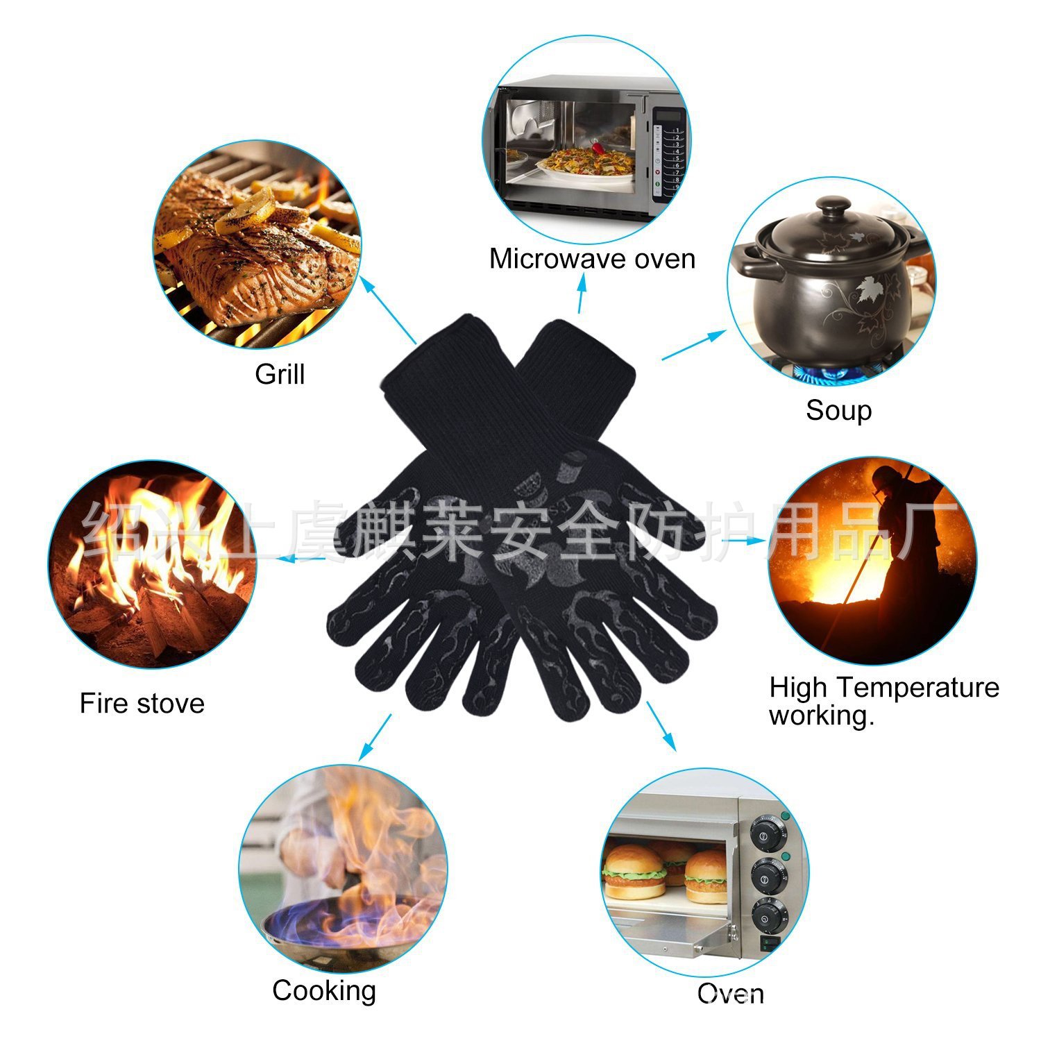 微波炉烤箱手套 出口耐高温500度BBQ阻燃防滑多功能烧烤隔热手套1