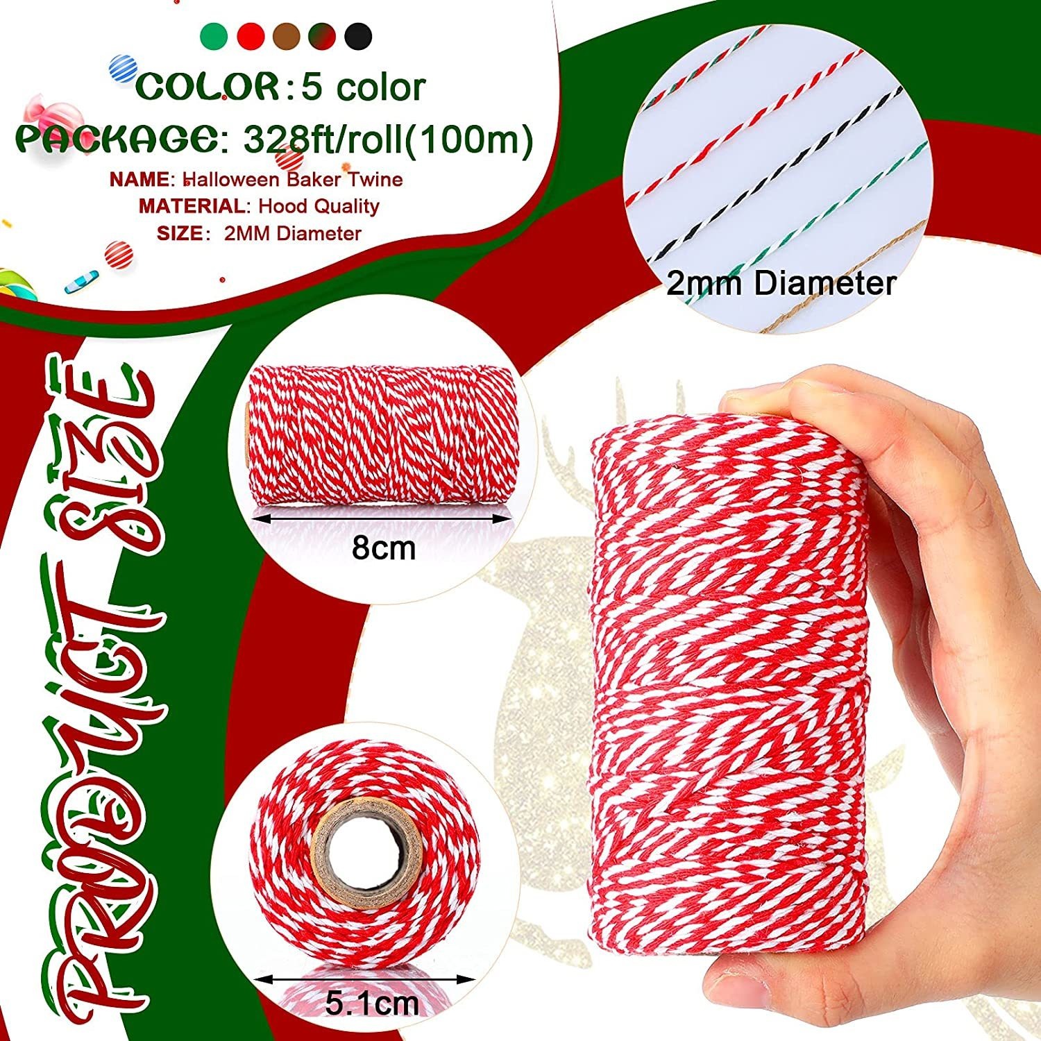 绳子类 红白间色棉绳 圣诞卡片吊卡绳 2mm混色包装礼盒绳子