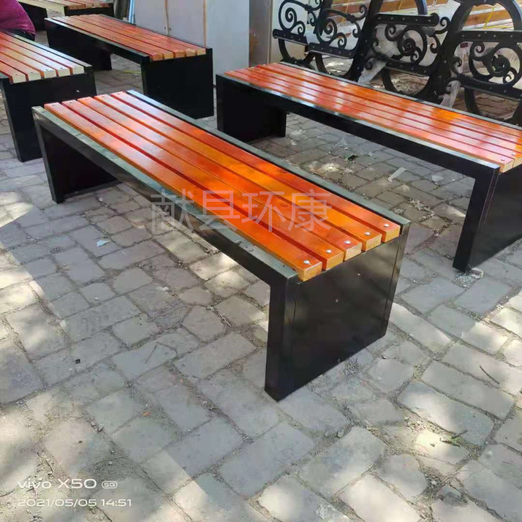 铸铁木塑椅子 环康户外休息座凳 厂家定制供应 现货批发 公园靠背休息椅实木平凳2