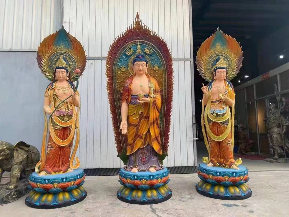 树脂玻璃钢鎏金佛像 观音菩萨 生产加工 厂家定做大型佛像；西方三圣3
