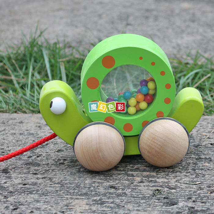 儿童婴幼儿益智木质玩具早教 学习类玩具拖拉蜗牛拉力动物玩具2